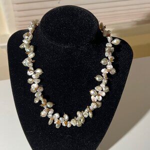 Fresh water pearl and shell necklace, hand made, 16" long